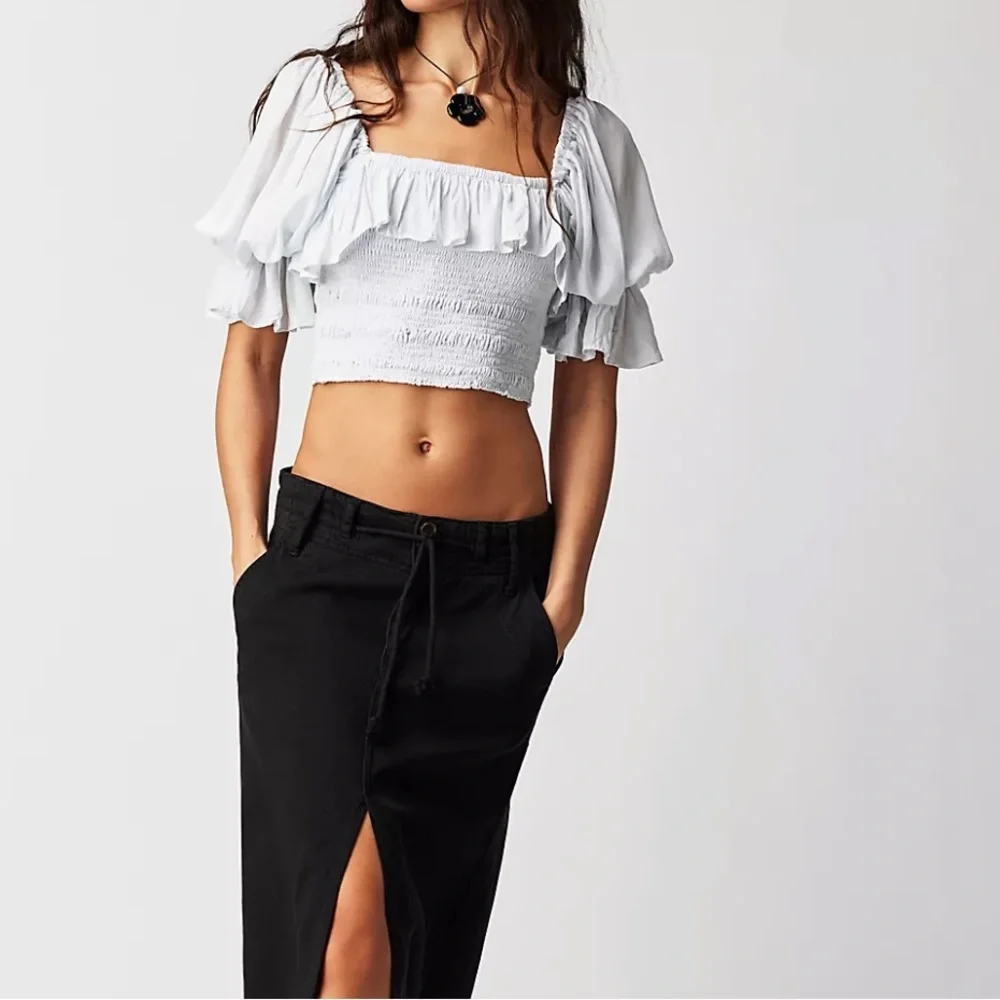 Free People Women's White Jen's‎ Pirate Booty Puff Sleeve Blouses L Size NWT